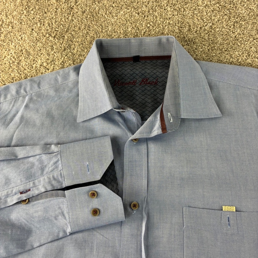 Visconti Black Mens L Dress Shirt Button Down‎ Long Sleeve Blue Cotton Career